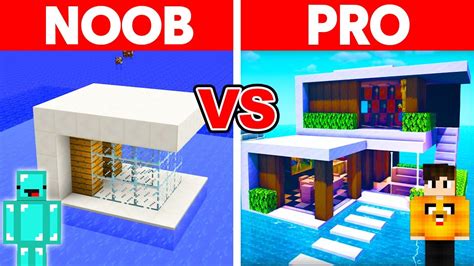 Minecraft Noob Vs Pro Modern House On Water Youtube