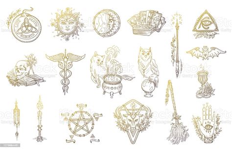 Halloween Symbols Set Magic Occult And Alchemical Witchcraft Graphic