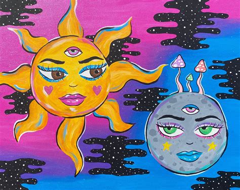 Sun And Moon 16x20 Acrylic Painting Etsy Small Canvas Art Hippie