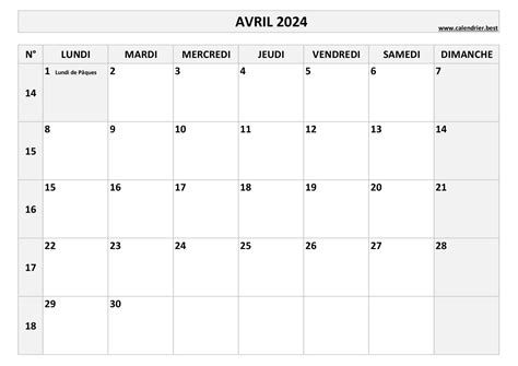 Calendrier Avril 2024 à Consulter Ou Imprimer Calendrierbest