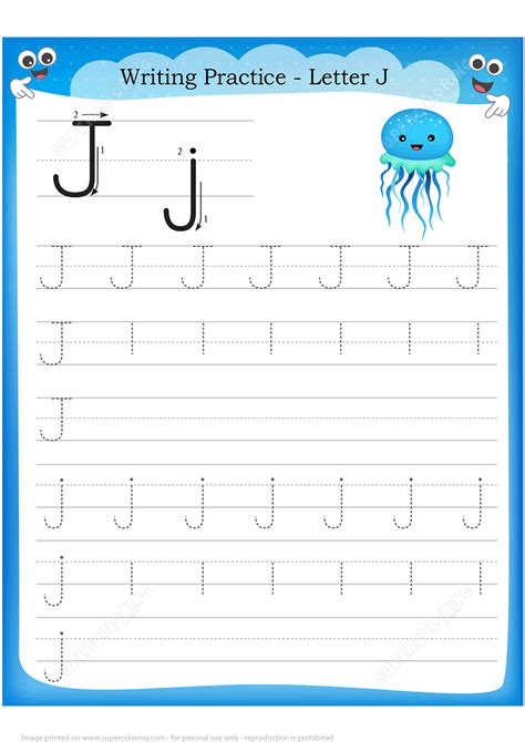 Once your child enters first and second grade, you can reinforce basic measurement skills with these free worksheets. Letter J is for Jellyfish Handwriting Practice Worksheet ...