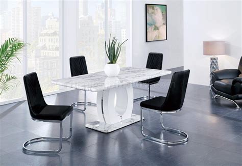 Our exclusive savoy dining table is a real showstopper. D894DT Dining Table in White by Global w/Optional Black Chairs