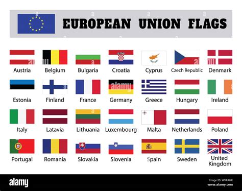 European Union Flags Twenty Eight 28 European Member Countries Stock