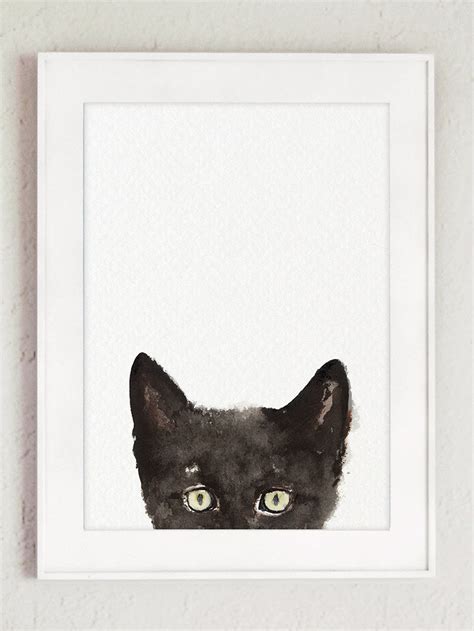 Peeking Cat Art Print Animals Painting Whimsical Cat Poster Etsy