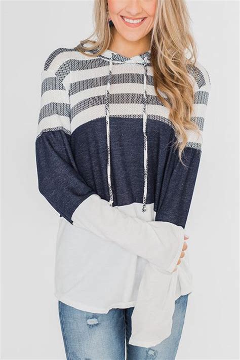 stripe color block drawstring hooded pullover women pullover hooded pullover straight clothes