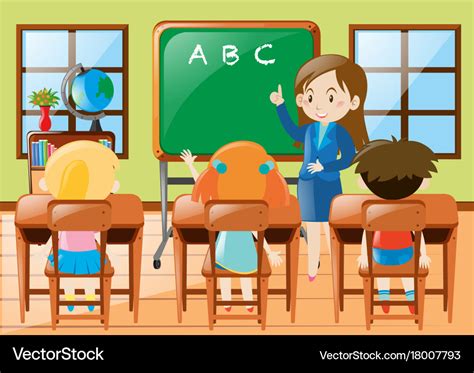 Teacher Teaching Kindergarten Students In Class Vector Image