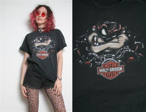 Vintage Harley Davidson Tasmanian Devil T Shirt 1994 Graphic Etsy