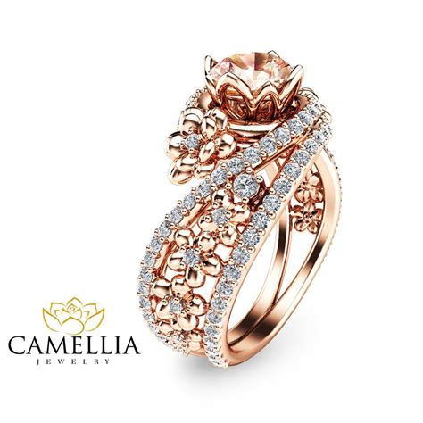 Rose gold jewellery is a very popular modern choice for engagement rings and jewellery, but it is also timeless with its feminine, vintage look. 14K Rose Gold Morganite Engagement Ring Unique Morganite Engagement Ri - Camellia Jewelry
