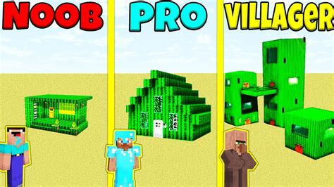 Minecraft Battle Noob Vs Pro Vs Villager Cactus House Build Challenge