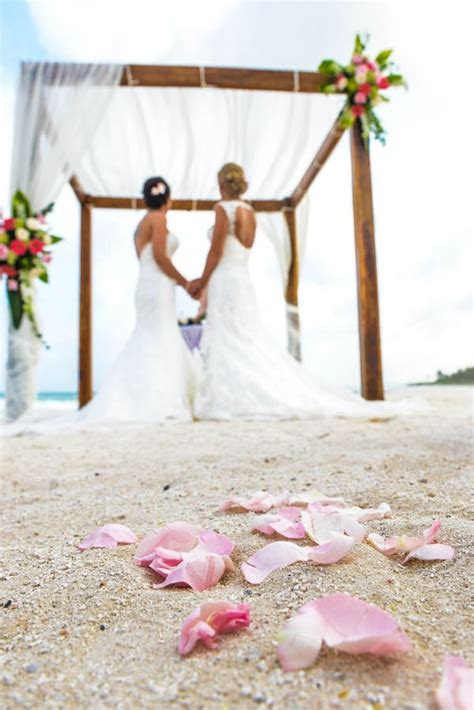 two brides sunset beach destination wedding mexico equally wed