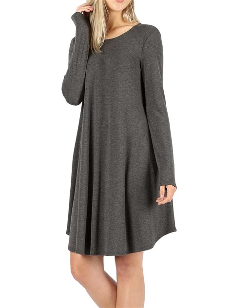 Check spelling or type a new query. Women Long Sleeve Round Hem A-Line Pleated Swing Dress ...