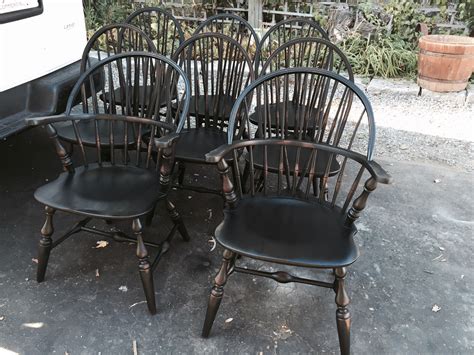 Set Of 10 Black Windsor Chairs Restored Painted And Distressed By K