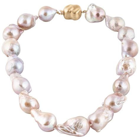 Cultured Pink Baroque Pearl Necklace With 18k Clasp For Sale At 1stdibs
