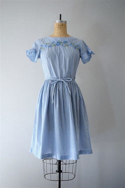 Vintage Swirl Wrap Dress 50s 60s Blue Gingham Dress Etsy Blue