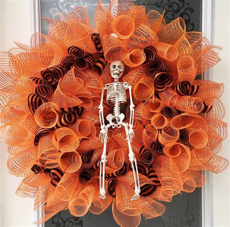 Mesh Halloween Skeleton Wreath Halloween Decor Front Etsy