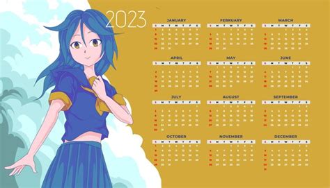 Calendário de anime adolescente 2023 Vetor Premium