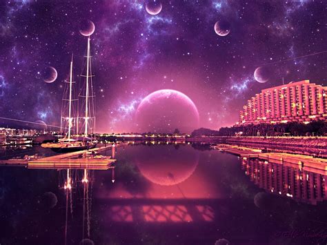 Purple City Background Sci Fi Futuristic City Cities Art Artwork