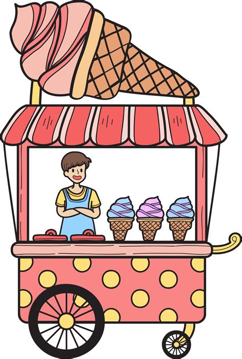 Hand Drawn Street Food Ice Cream Cart Illustration PNG