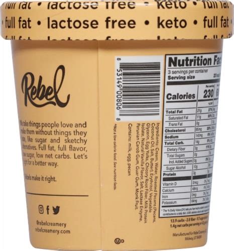 Rebel Keto Butter Pecan Ice Cream Pint 16 Oz Frys Food Stores