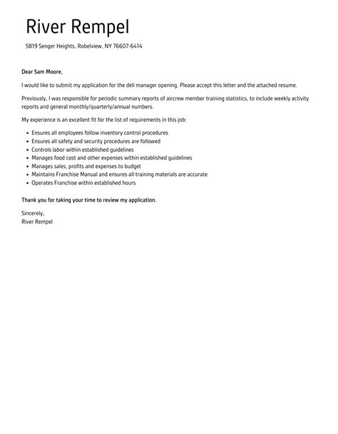 Deli Manager Cover Letter | Velvet Jobs