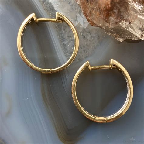 14K Two Tone Gold Diamonds Hugs Hoop Earrings For Women EBay