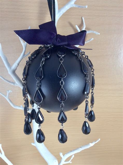 Large Black Goth Bauble Gothic Beaded Glass Christmas Decoration