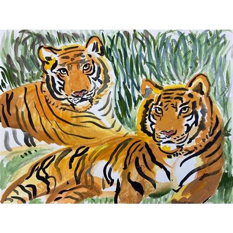 Lounging Tigers Painting Tiger Painting Wall Tapestry Tapestry
