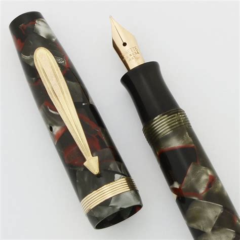 Parker Parkette Fountain Pen Red And Black And Grey Marble Fine Semi