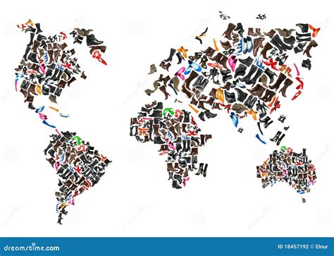 World Map Made Of Hundreds Of Shoes Stock Illustration Illustration