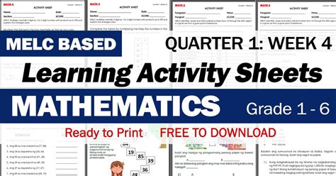 MATH 1 6 MELC Based LEARNING ACTIVITY SHEETS Q1 Week 4 DepEd Click