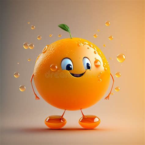 Cute Cartoon Orange Fruit Splashing Juice Character Generative Ai