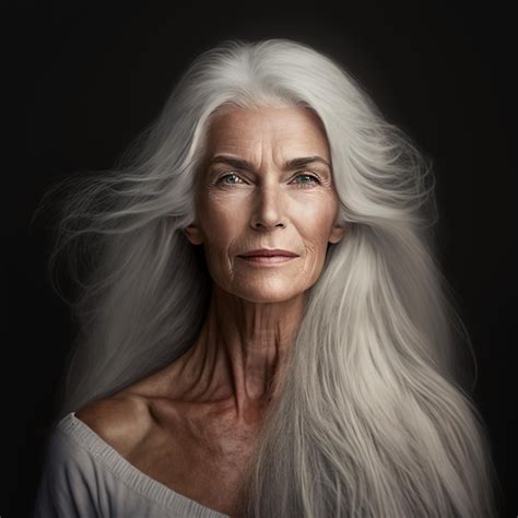 Premium Ai Image Generative Ai Grey Hair Mature Woman Portrait Isolated Looking Camera