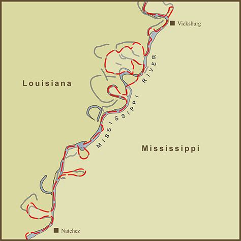 A Map Of The Louisiana Mississippi State Border Along The Mississippi