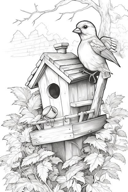 Premium Ai Image A Drawing Of A Bird Sitting On Top Of A Birdhouse