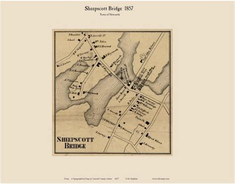 Sheepscott Bridge Maine 1857 Old Town Map Custom Print Lincoln Co