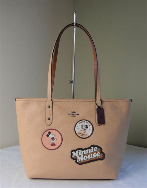 Coach Disney Minnie Mouse Patch City Zip Tote Purse Beechwood Leather