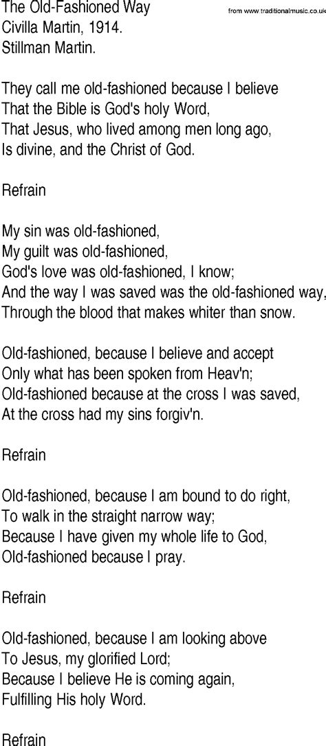 Hymn And Gospel Song Lyrics For The Old Fashioned Way By Civilla Martin