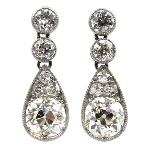 Art Deco Diamond Platinum Drop Earrings At 1stDibs