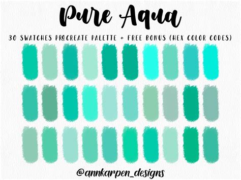 Pure Aqua Procreate Palette 30 Hex Color Codes Instant Etsy