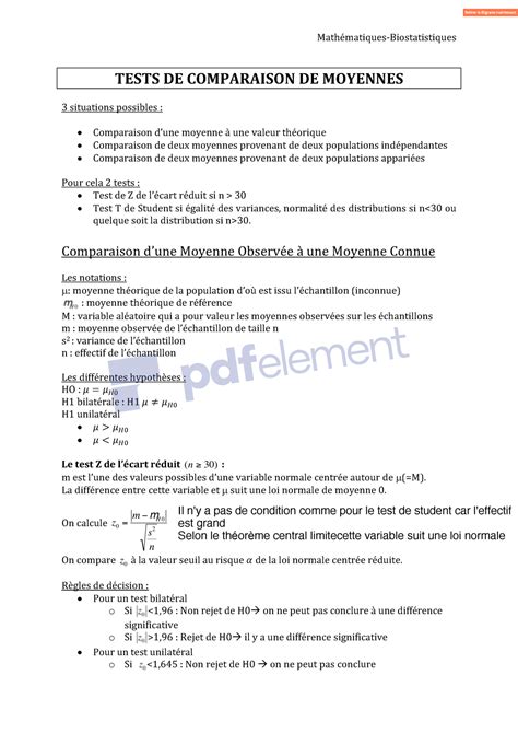 Cm Tests De Comparaison De Moyennes Tests De Comparaison De