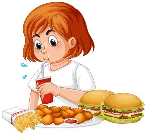 Fat Girl Eating Fast Food 444830 Vector Art At Vecteezy