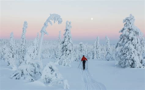 Hd Wallpaper Winter Wonderland Skiing Snow Sunset Finland