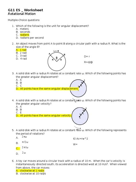 Circular motion | 10 questions mcq test has questions of jee preparation. Worksheet Rotational Motion | Kids Activities