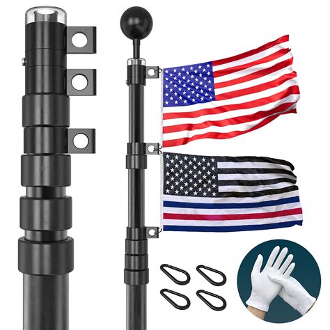 buy rufla 25ft telescoping black flag poles kit heavy duty aluminum flagpole with 3 ×5 american