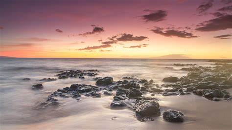 Wallpaper Sunset Beach Colors Hawaii Lava Sand Rocks Colorful