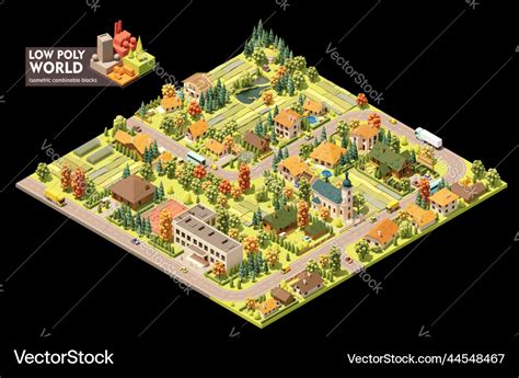 Isometric Small Town Map Royalty Free Vector Image