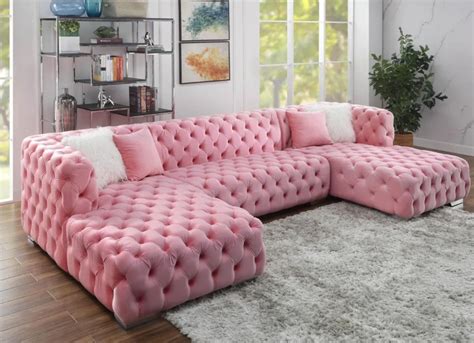 Elegante Pink Velvet 143 Wide Double Chaise Sectional Cb Furniture