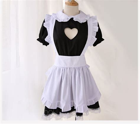 Bust Open Maid Costume Sexy Cosplay Kitty Outfit Cotton Apron Lace