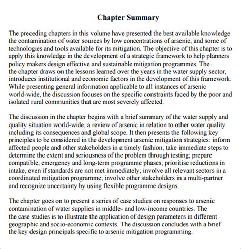 FREE Sample Chapter Summary Templates In PDF MS Word