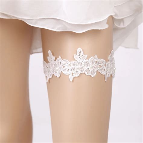 white embroidery flower wedding garter beading sexy garters for women female bride thigh ring